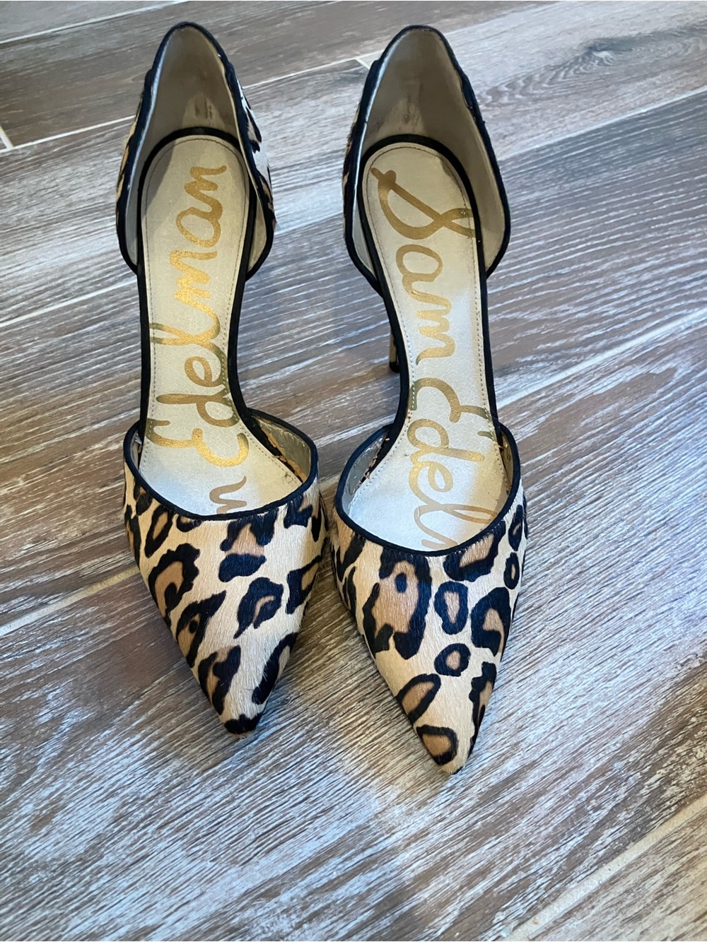 Sam Edelman Leopard Print D'Orsay Pointed Toe Heels - Black & Tan